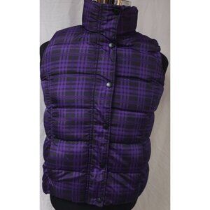 Faded Glory Womens Juniors Small 4-6 Purple Black Plaid Zip Snap Puffer Vest